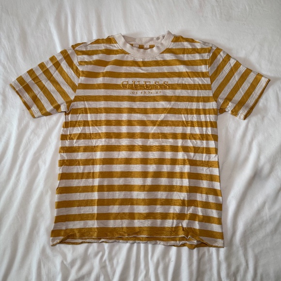 Vintage Guess Logo Striped T-Shirt, Yellow - Women's Size Small - Picture 1 of 4